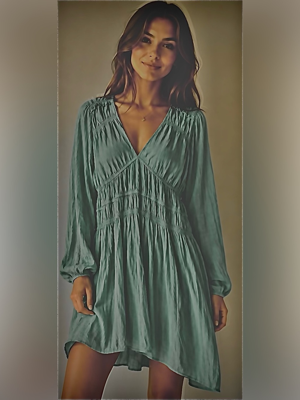 Universal Thread Turquoise Blue V-Neck Long-Sleeve Mini Dress